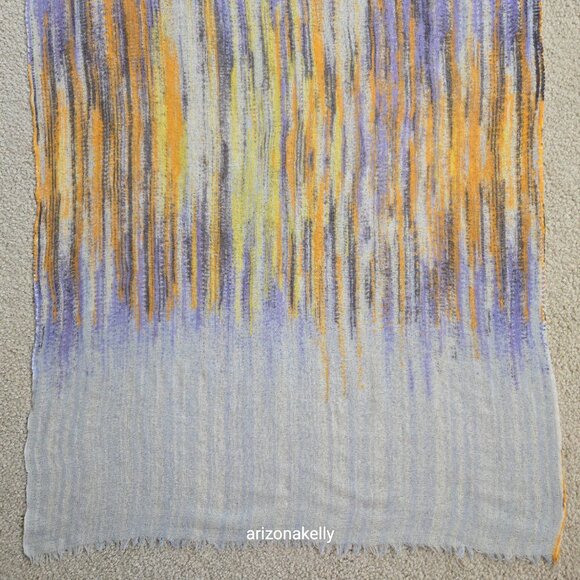 Lightweight Wool Scarf Streaked with Purple & Yellow - Picture 2 of 11